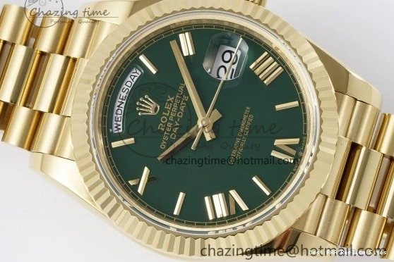 AAA Replica Watches 904L A2836 Green Gain Bracelet EasyMatch YG on V Roman 40 JDF DayDate Dial Markers Weight Steel 1822 President 0109